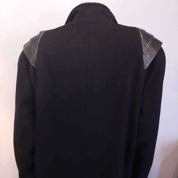 Vintage Luba Paris Pure Wool Coat Leather Double Breasted Black Oversized - Picture 8 of 15